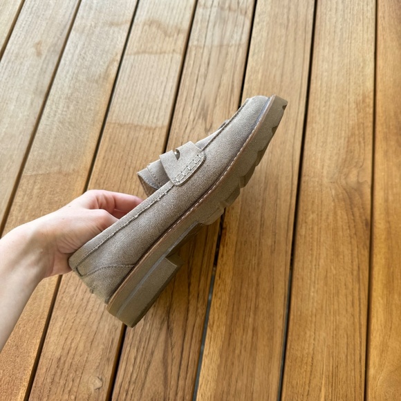 Taupe Suede Anne Klein Everly Penny Loafers - Picture 4 of 9